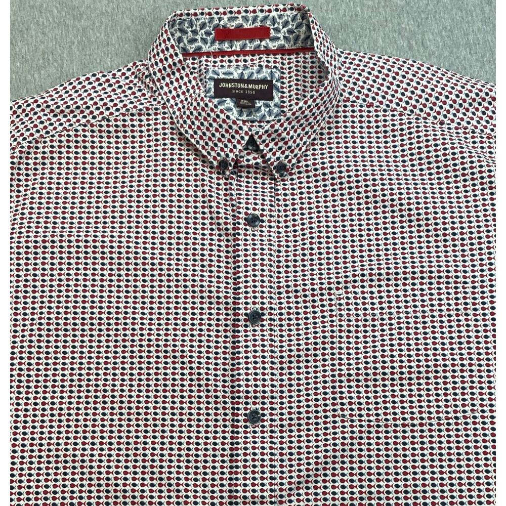 Johnston & Murphy Shirt Mens XXL Fish Print 100% Cotton Button Down Short Sleeve